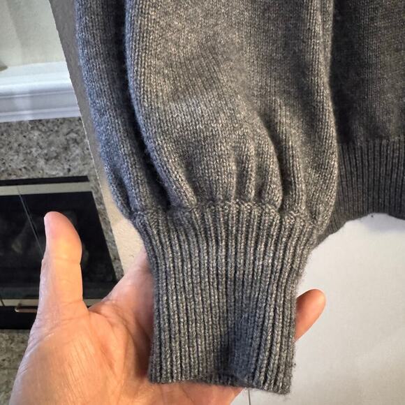 CO Essentials Wool Cashmere Gray Button Shoulder/Fold Collar Sweater Sz Medium - Picture 7 of 9